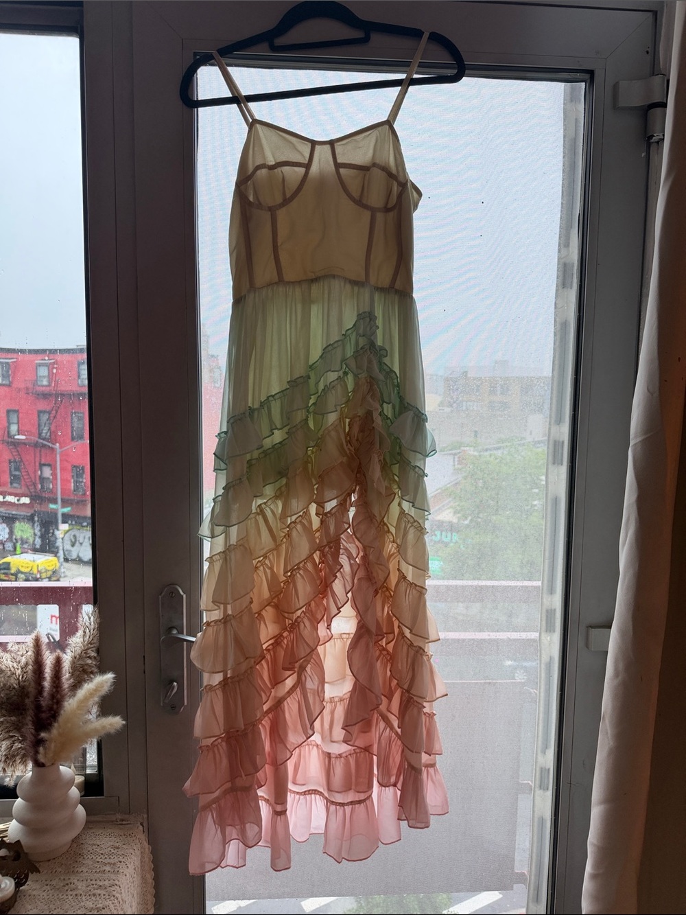 Rococo Sand Ciel Ombre Ruffle Maxi Dress in Pastel Rainbow
